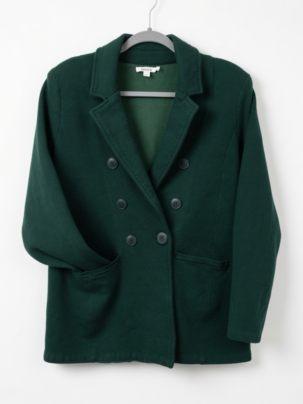 Chico’s Forest Green Double Breasted Sweater Blazer Jacket Size 1 Medium